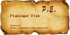 Plakinger Elek névjegykártya